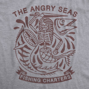 Product: "SIREN'S SONG" Tri-Blend T-Shirt // Description: Angry Seas skeleton mermaid cutting wahoo in half silkscreened design // Color: Premium Heather // Brand: The Angry Seas - Fishing Apparel