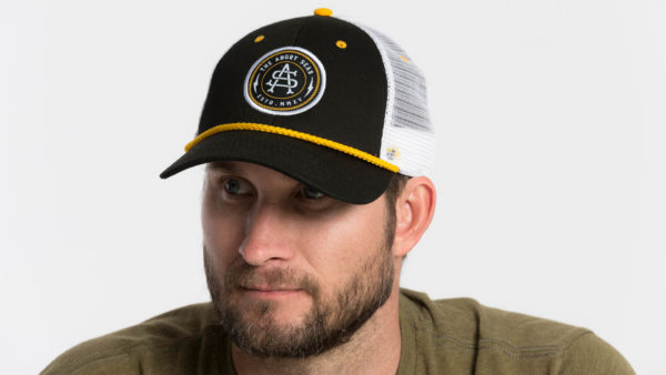 Product: "Captain's Hat" Snapback Hat // Description: Low Profile mesh snapback hat with embroidered monogram logo patch // Color: Black // Brand: The Angry Seas Clothing