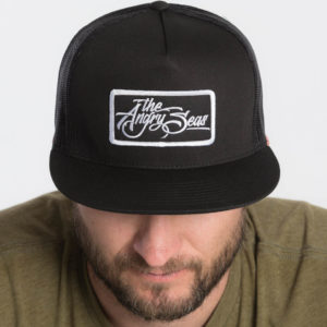 Product: "Flat Seas" Snapback Hat // Description: Flat Bill mesh snapback hat with embroidered logo patch // Color: Black // Brand: The Angry Seas Clothing
