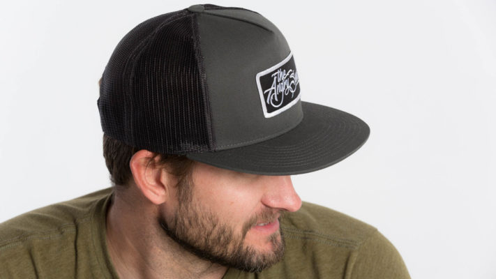 Product: "Flat Seas" Snapback Hat // Description: Flat Bill mesh snapback hat with embroidered logo patch // Color: Charcoal // Brand: The Angry Seas Clothing