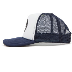 Product: "Monogram" Trucker Hat // Description: Foam Trucker mesh snapback hat with screen-printed logo // Color: Blue // Brand: The Angry Seas Clothing