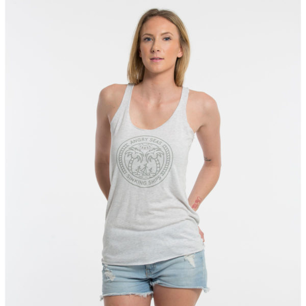 Product: "SINKING SHIPS" Tank Top // Description: Women's Relaxed Fit Tank Top // Color: White // Brand: The Angry Seas Clothing