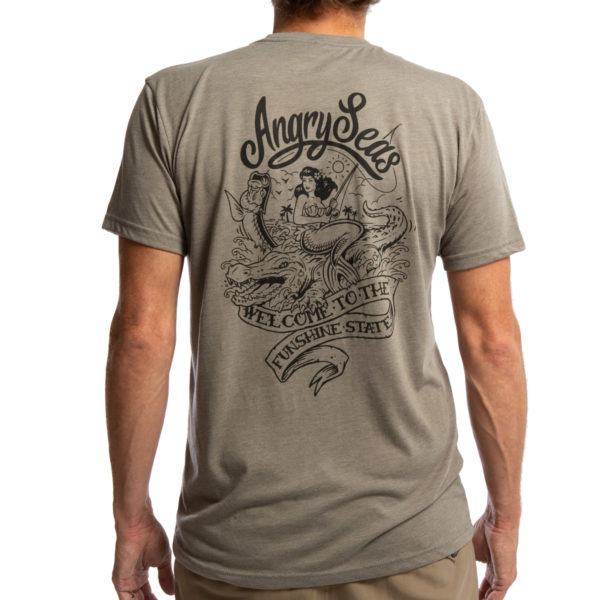 Product: "Funshine" Tri-Blend T-Shirt // Description: Angry Seas tee with Florida silkscreened design // Color: Pewter // Brand: The Angry Seas Clothing