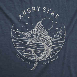 Product: "Circle Marlin" Tri-Blend T-Shirt // Description: Angry Seas tee with jumping marlin silkscreened design // Color: Vintage Navy // Brand: The Angry Seas Clothing